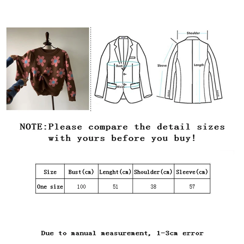 

SLLSKY Floral Print Women Sweater Korean 2020 Autumn Winter All- Match Flower O-Neck Pullovers Loose Long Sleeve Knitted Tops