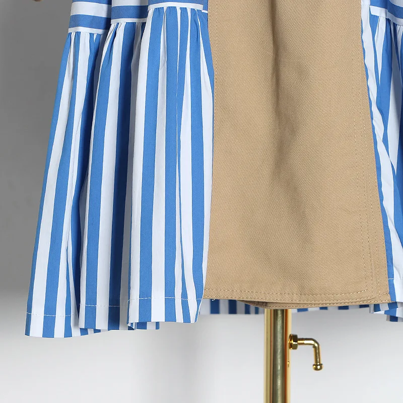 

Women Spring Double Breasted Long Trench Coat with Sashes Womens Fashion Striped Patchwork Windbreaker Jacket Dress Trench Femme