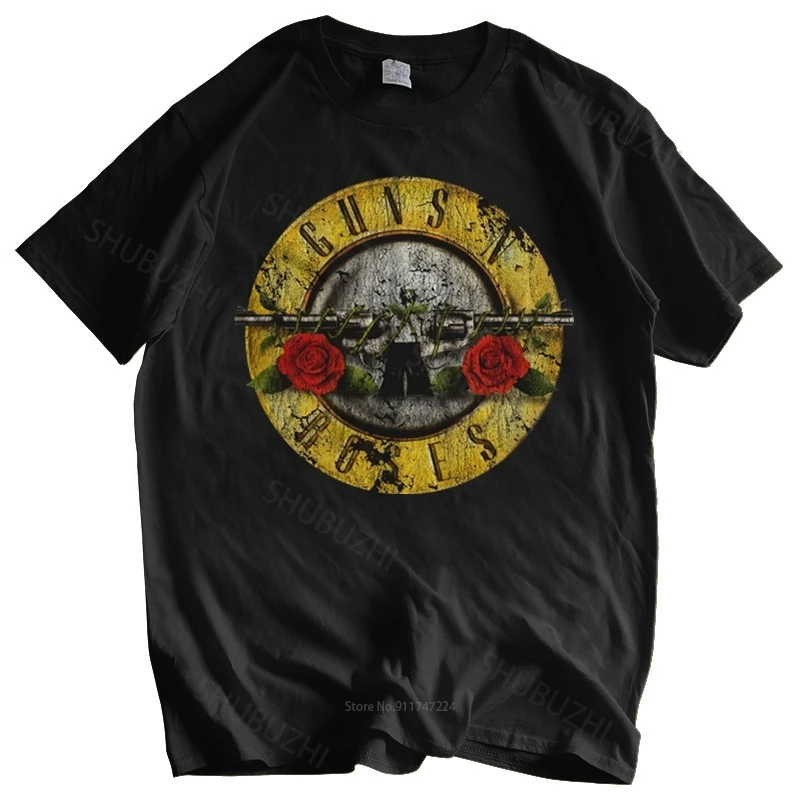 Мужская брендовая футболка Летняя Хлопчатобумажная Guns N Roses Bullet Logo Black