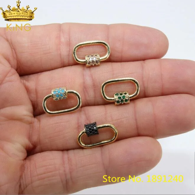 

10Pcs 11x18mm Plated Gold Cubic Ziron Micro Paved Oval Screw Clasps Lock Clasps Charm,Pendant Connector Clasp Findings K002KBG