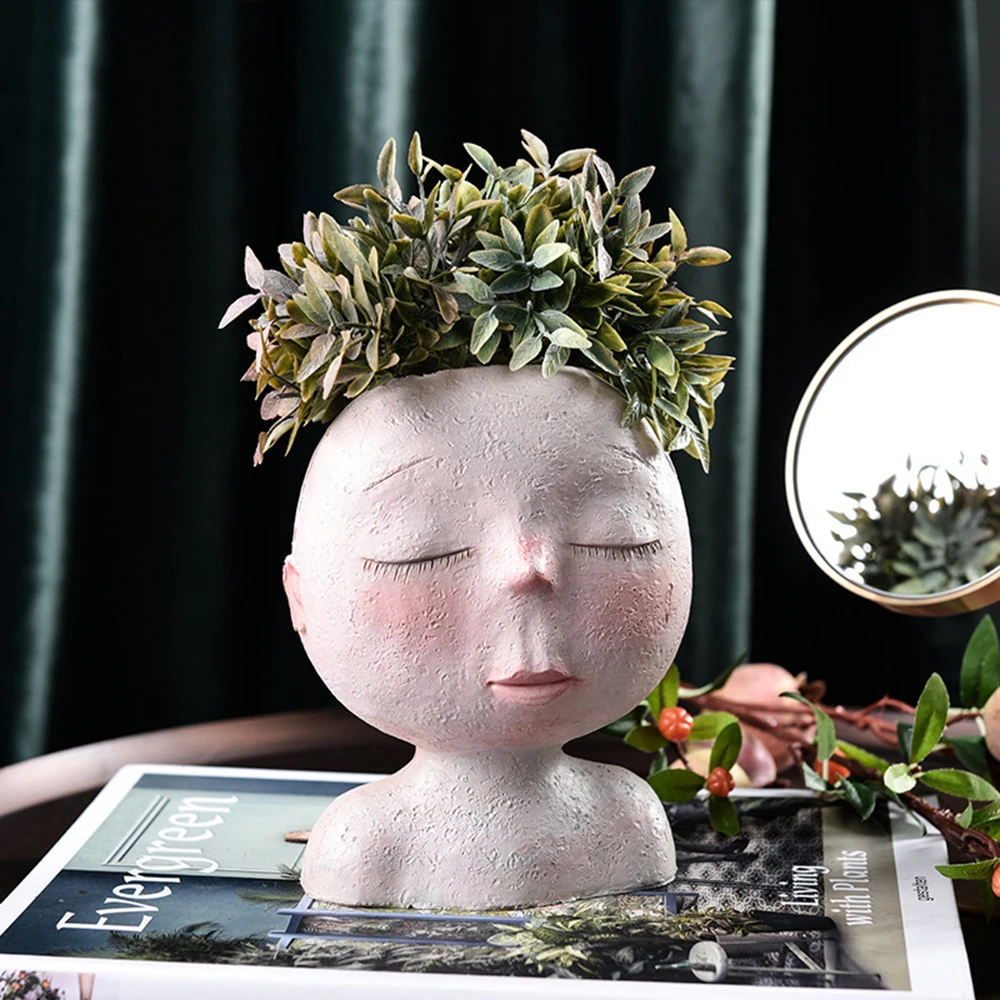 

2020 Nordic Creative Resin Human Head Vase Art Flower Arrangement Doll Sculpture Flower Pot Potted Plant Home Garden Decoration