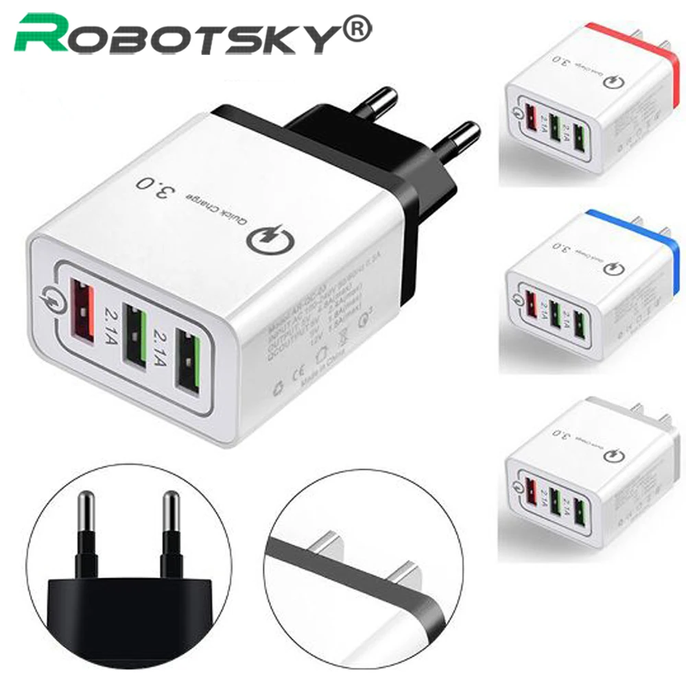 Универсальное USB зарядное устройство, 3 порта, быстрая зарядка, адаптер для путешествий, настенное зарядное устройство, адаптер, портативный, EU штекер для iPhone, Android, планшета