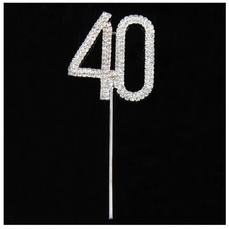 

Crystal Rhinestone Bling Silver Number 40 Birthday 40th Anniversary Cake Top Topper