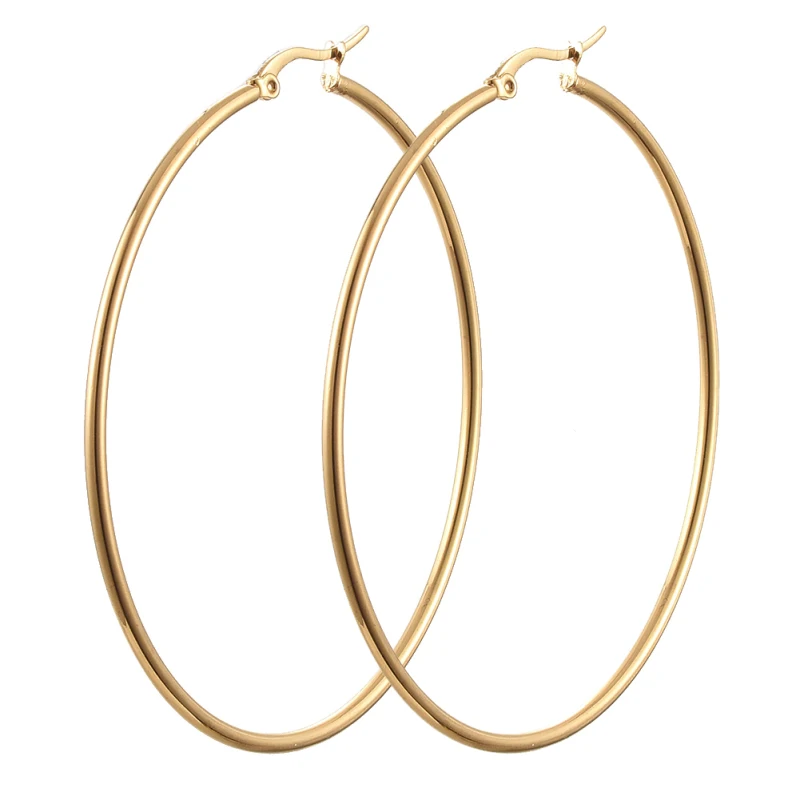 12pair/set 304 Stainless Steel Hoop Earrings Huggie Hoop Earrings for Women Round Ring  Golden 12 Gauge 15-70mm