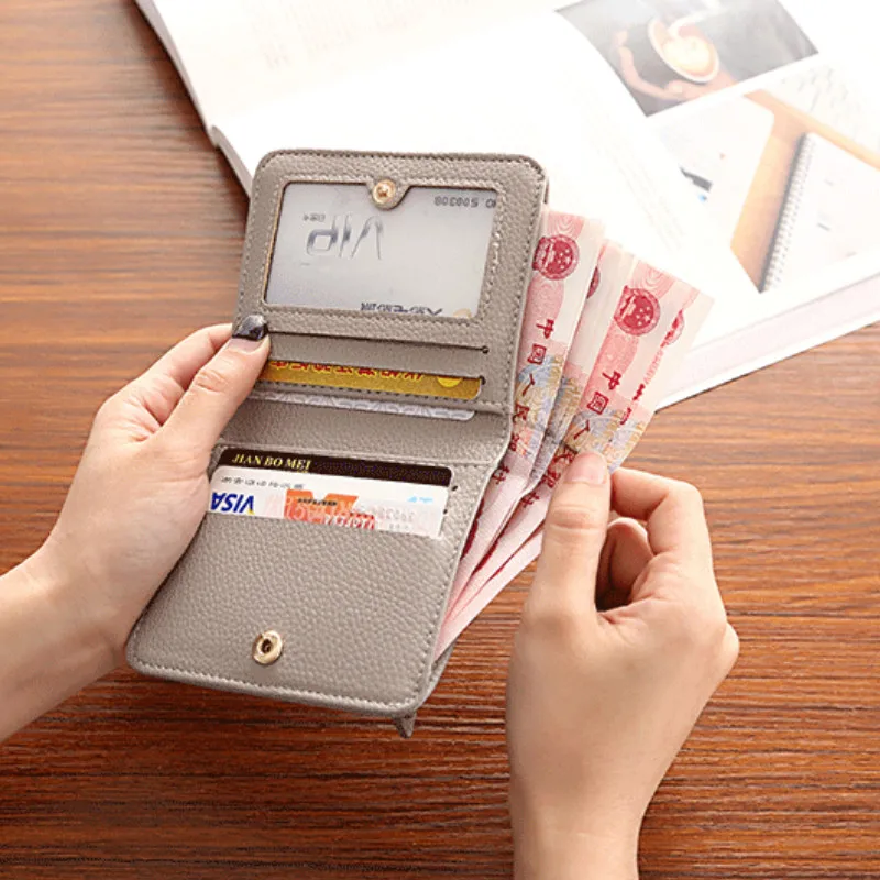 

Short Wallets Women Small Fashion Cute PU Leather Credit Card Bag Holder Cash Pocket Ladies Foldable Simple Portable Ulzzang New