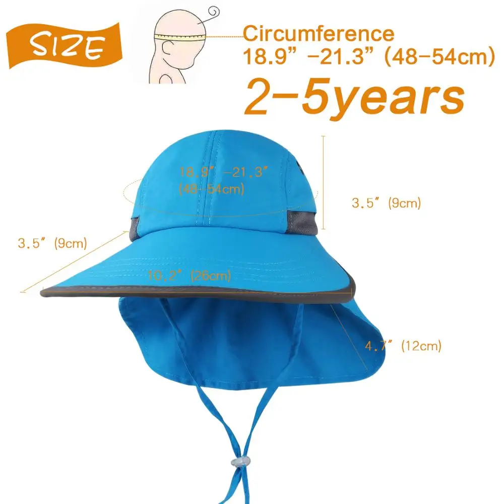 2-5 Years Kid Blue FURTALK летняя Солнцезащитная шляпа с шейным клапаном для женщин и мужчин с широкими полями Водонепроницаемая UPF 50+ УФ защита козырек шляпа для пеших прогулок конский хвост шляпы в стиле сафари - Цвет: 2-5 Years Kid Blue