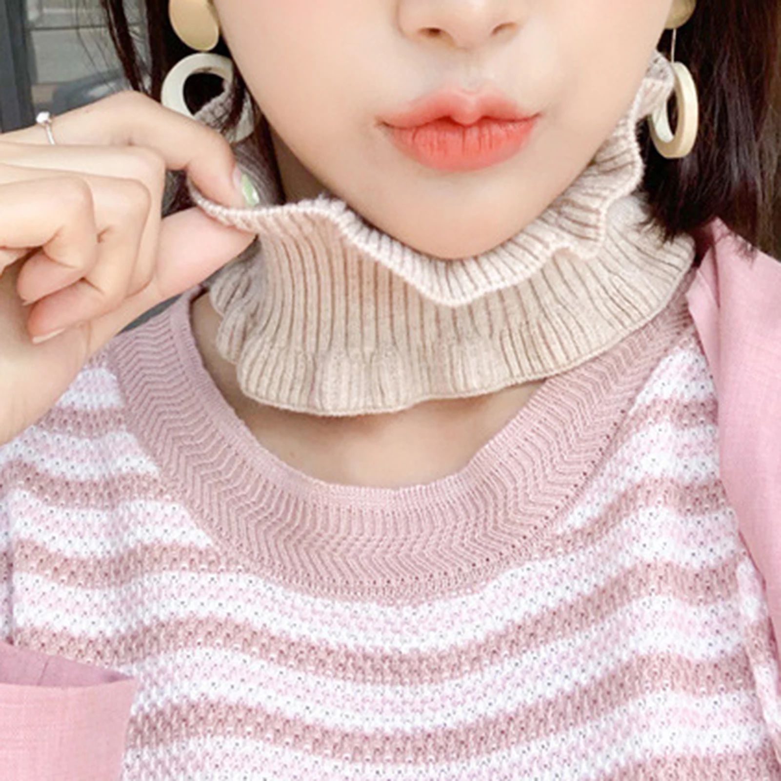 

Winter Thin Bib Pullover Women Wool Knit Fake Collar Ring Neck Scarves Fashion Lace Elastic Windproof Warm Scarf