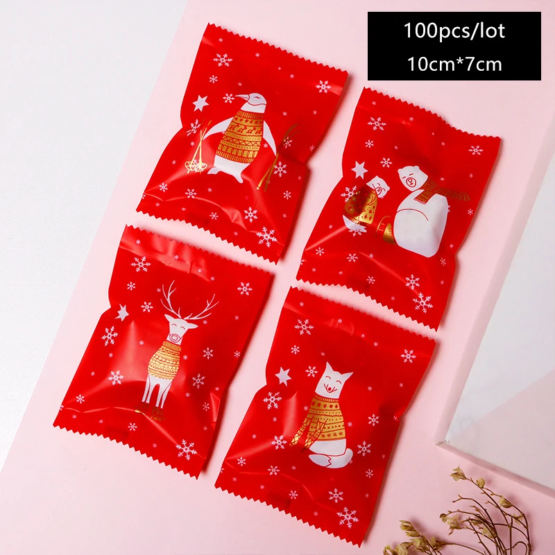 Хрустящие креативные красные пакеты 100 шт./лот в виде снежинок с изображением