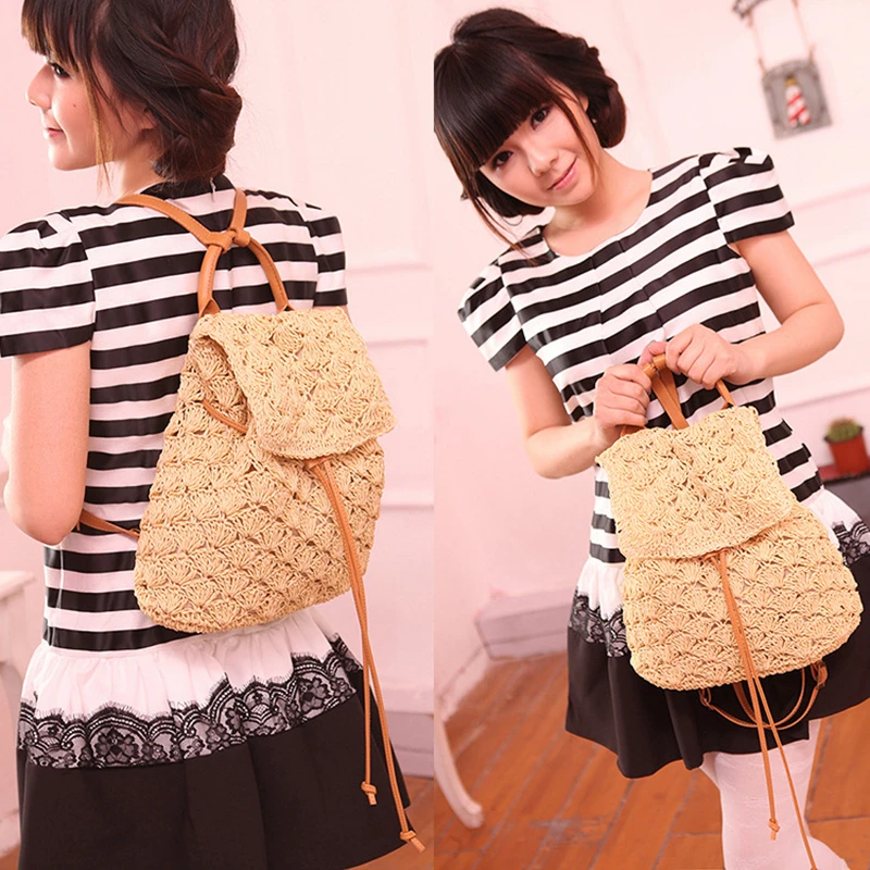 

Straw Bag Handmade Rattan Female Summer Backpacks Bolsa Wicker for Women