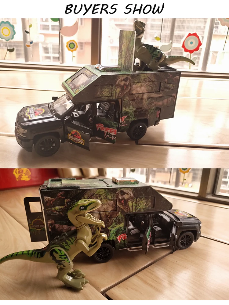 

1:32 NEW High Jurassic Car model Sound And Light Pull Back Alloy Toy Car For Children Christmas Gifts Metal Model Send Dinosaurs