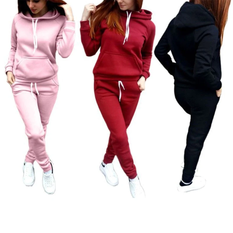 

Женский спортивный костюм из 2 предметов, осенняя однотонная флисовая толстовка с длинным рукавом и повседневные брюки с эластичным поясом,...