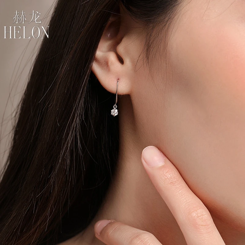 

HELON Moissanite Earrings Solid 14K White Gold VVS/DEF Moissanite Diamond Engagement Hoop Earrings For Women Trendy Best Gift