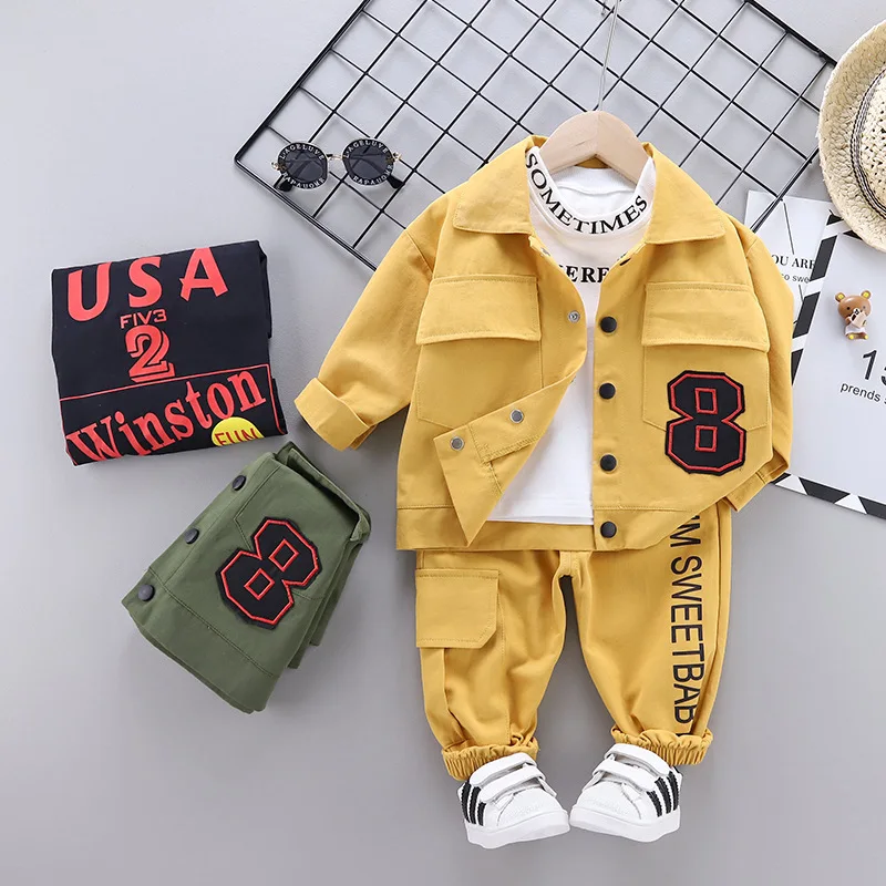 Spring and autumn children's boys three-piece suit baby casual high-quality long-sleeved T-shirt + pants infant boy clothin |