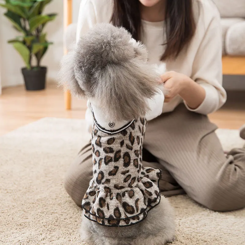 Осенне-зимняя утепленная одежда для собак с леопардовым принтом хлопковая