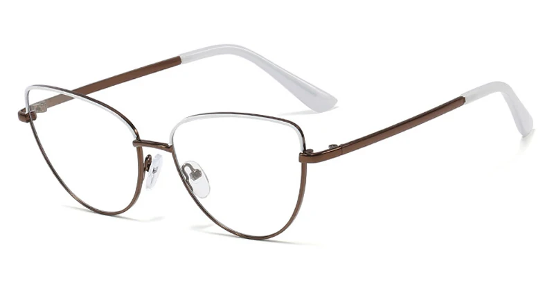 white brown frame Peekaboo Ретро Металлические очки оправа кошачий глаз женские золотые черные прозрачные линзы треугольные оптические очки Женские аксессуары - Цвет оправы: white brown frame