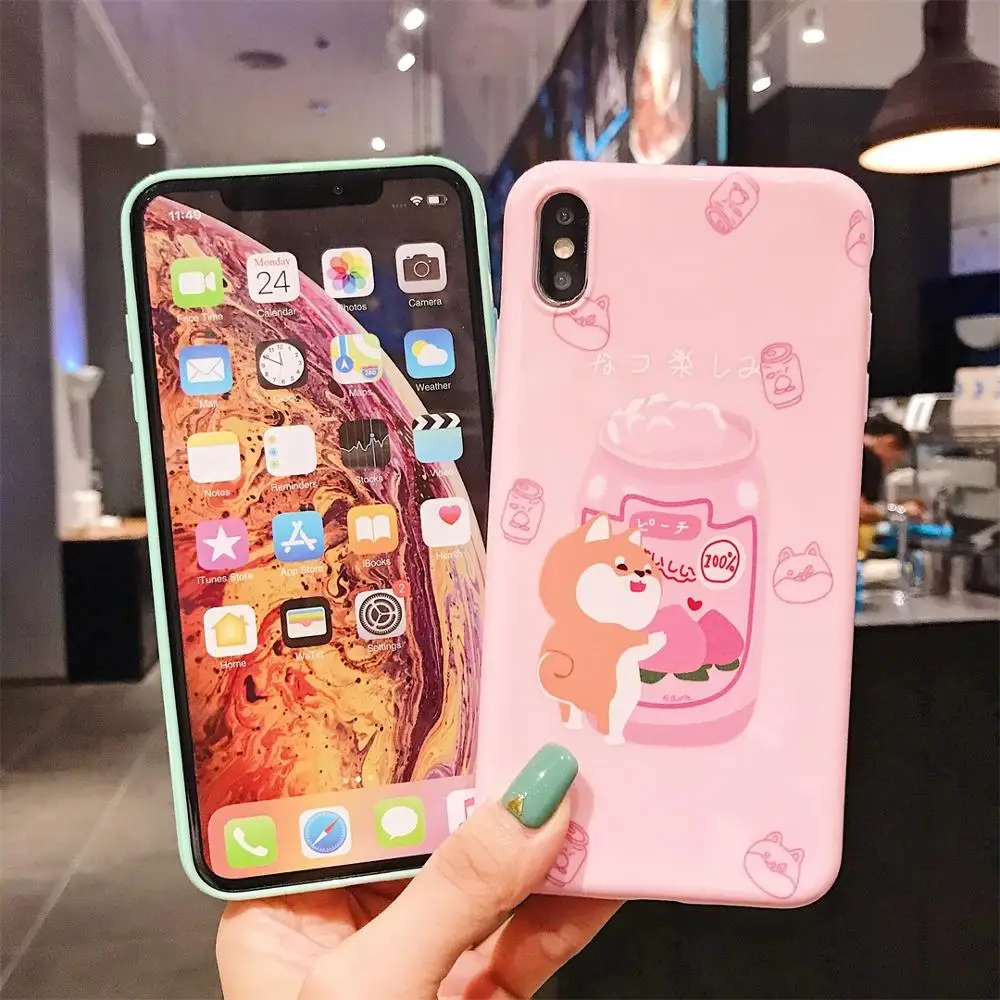 Милый чехол с рисунком собаки Шиба ину для Apple iphone 6 s 7 8 Plus X XR XS Max розовая задняя