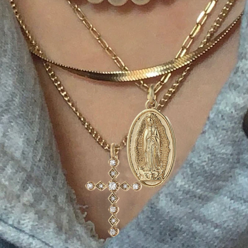

Cross Charms Angel Virgin Pendant Diy Charms for Jewelry Making Necklace Bracelet Gold Copper Inlaid Zircon Accessories Gift
