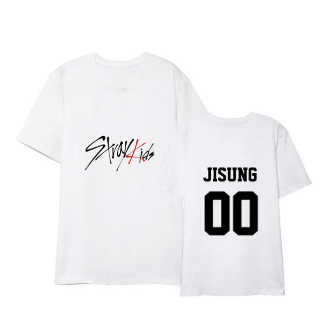 JISUNGW Straykids/одежда в Корейском стиле; свободная летняя футболка для студентов; Новинка; черно-белая футболка с короткими рукавами для детей - Цвет: JISUNGW