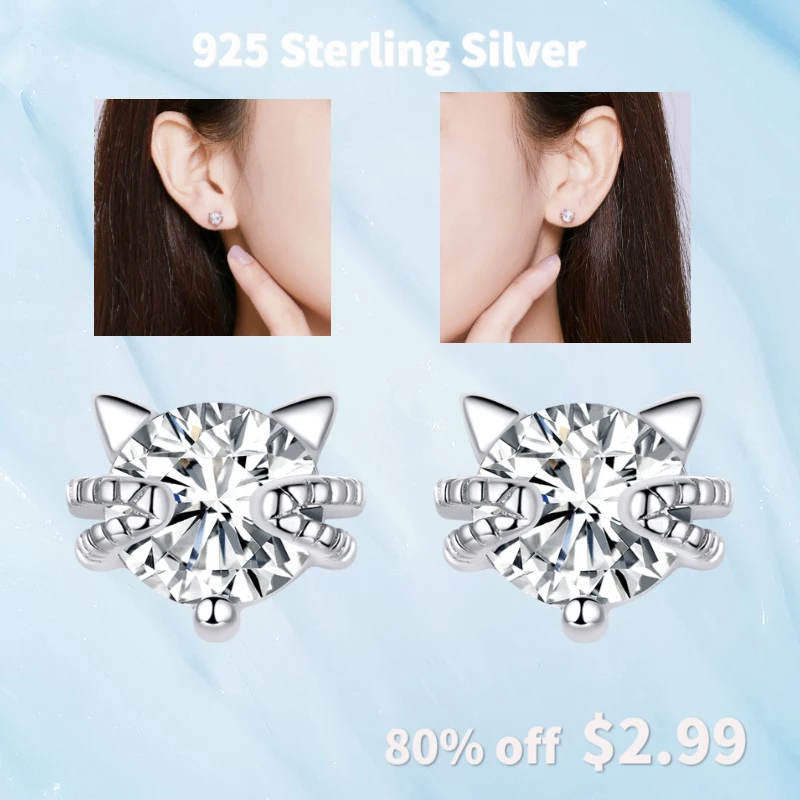 WOSTU серебряные сверкающий Циркон маленькие серьги-гвоздики 100% Стерлинговое
