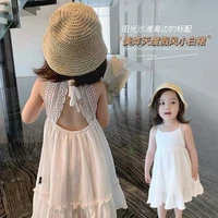 girls summer seaside vacation style childrens dress baby western style backless white suspender skirt
