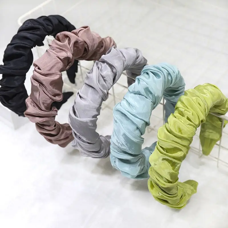 

Fresh Style Women Wide Headband Shiny Solid Candy Color Wrinkled Party Hair Hoop