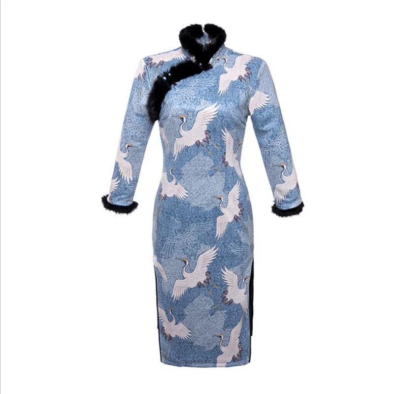 Роскошное зимнее женское платье qipao в стиле ретро теплое толстое Ципао