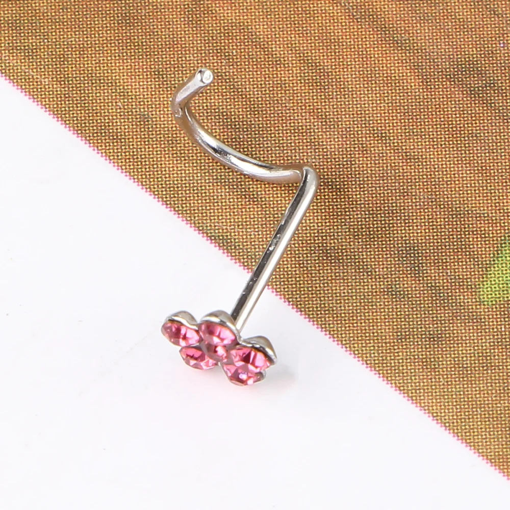 

1pc Curved Rod with Diamond Flower Puncture Nose Ring Stainless Steel Nose Rings Nose Stud Diamond Nose Ring(Lake Blue)
