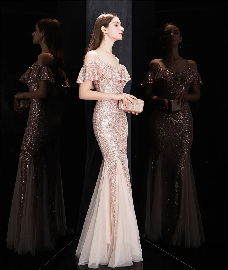 Evening Dress Abendkleider 2020 Formal Sweetheart Rose Gold Sequined Mermaid Dresses Long Robe De Soiree | Свадьбы и торжества