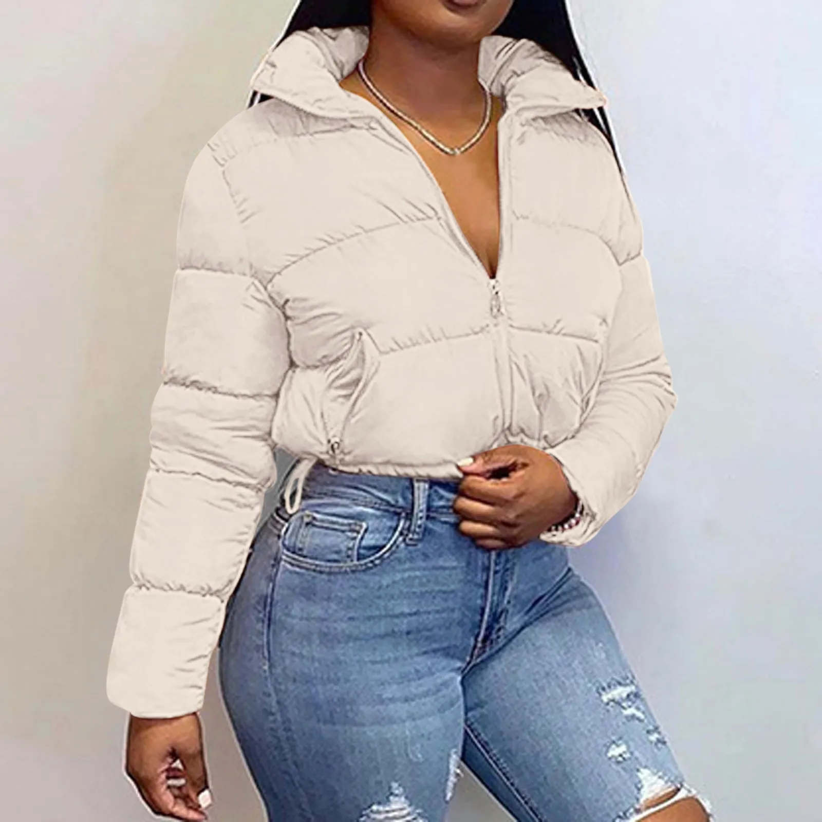 

Fashion Women's Down Jacket Coat Solid Stand-up Collar Cardigan Outerwear Padded Winter Warm Female Short Bomber Jacket Parkas #