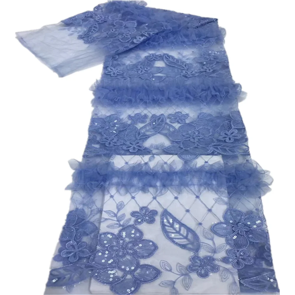 

New Design African Lace Fabric Wholesale French Lace Fabric High Quality Nigerian Tulle Sequins Lace Fabric WS-155