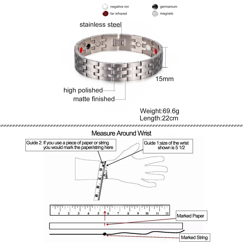 

Magnetic Bracelet Homme 15mm Waterproof Luxury Stainless Steel Bracelet Male Wristband Magnetic Health Energy Bracelet for Men