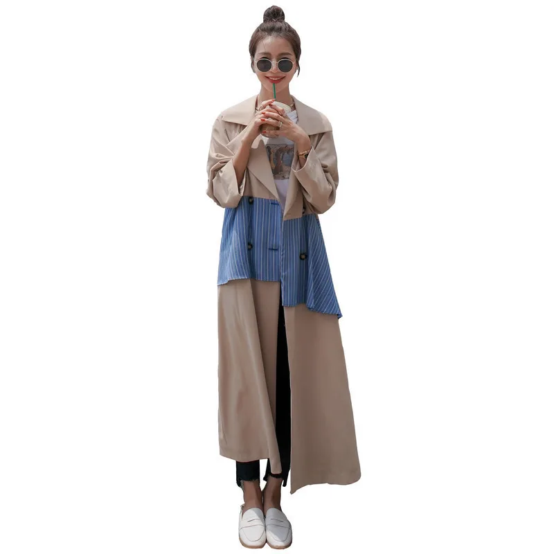 

Contrasting Color Panel Long Style Coat Women2020 Over The Knee-Fashion Meataf Hareem Taweel