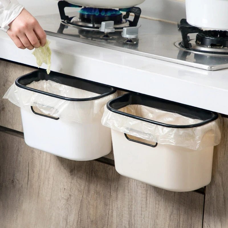 

Kitchen wall-mounted trash can small household cabinet door hanging type trash can bathroom plastic wastebasket
