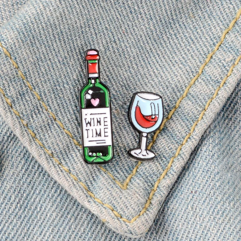 

Wine Mini Cute Couple Pins Red Wine Bottle Cup Brooches Enamel Pin Badge for Lovers Best Friend Gifts Pins