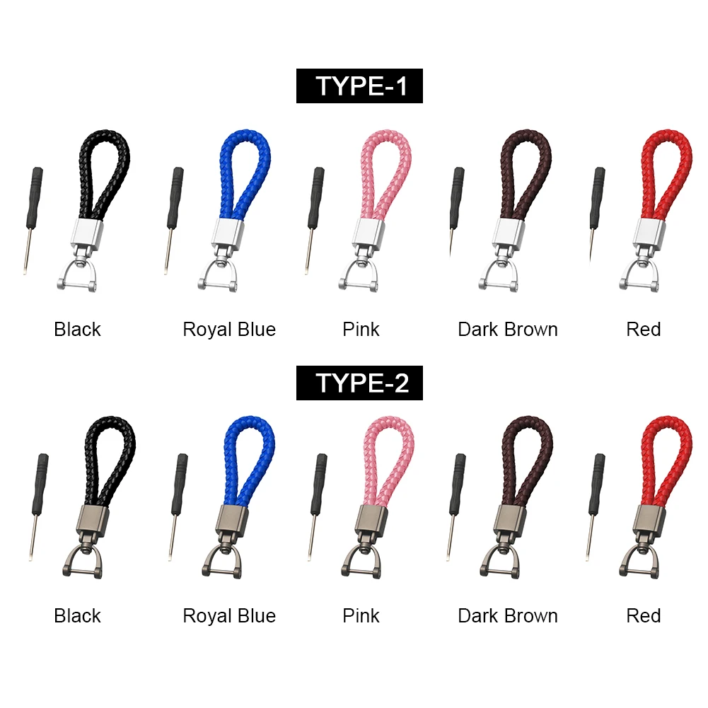 

Car Keyring Leather Horseshoe Buckle Keychain with Screwdriver Car Key Rings Hand Woven leather+metal Key Chain for ALL Car Key