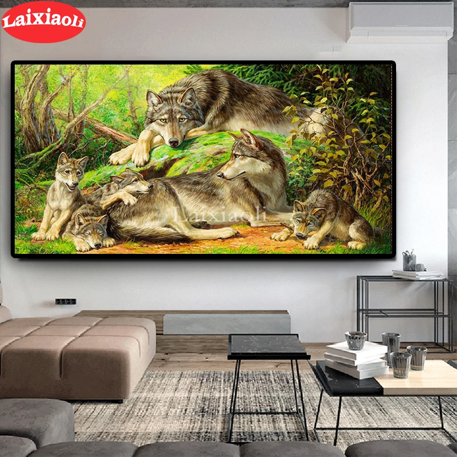 

Full Square round Drill 5D DIY Diamond Painting forest wolves landscape Embroidery Beads Cross Stitch Mosaic Home Decor Gift
