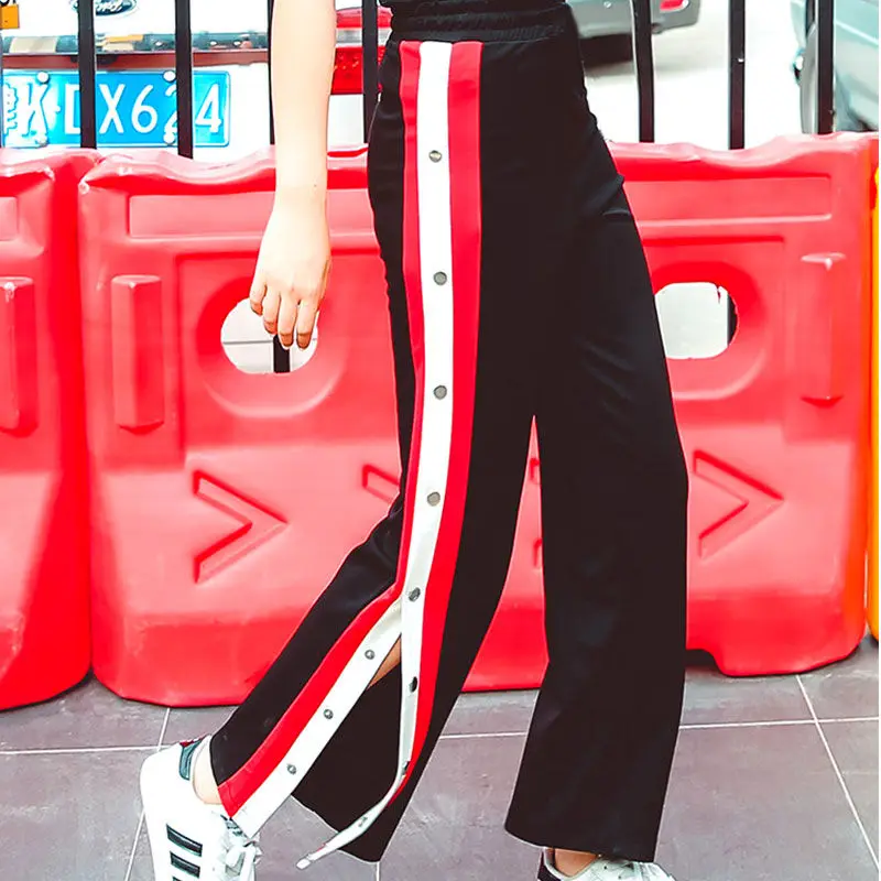 Split Leisure Sports Chiffon Wide-leg Pants Women's 2021 New Summer Korean Version of Loose Straight Pants Tide