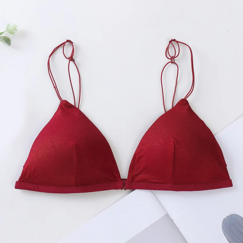 Women Bra Front Closure Underwear Comfort Bralette Triangle Cup Spaghetti Strap French Style Seamless Bras Special 2021 New | Женская