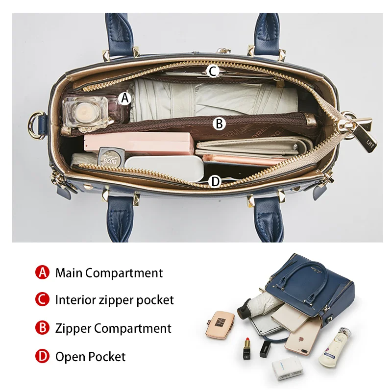 Элегантная дамская сумочка LAORENTOU из кожи элегантный вместительный тоут синего