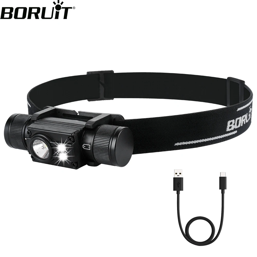 

BORUiT XM-L2+2*XPE LED Headlamp 7-Mode Powerful Headlight Type-C Rechargeable 18650 Waterproof Head Torch for Camping Hunting