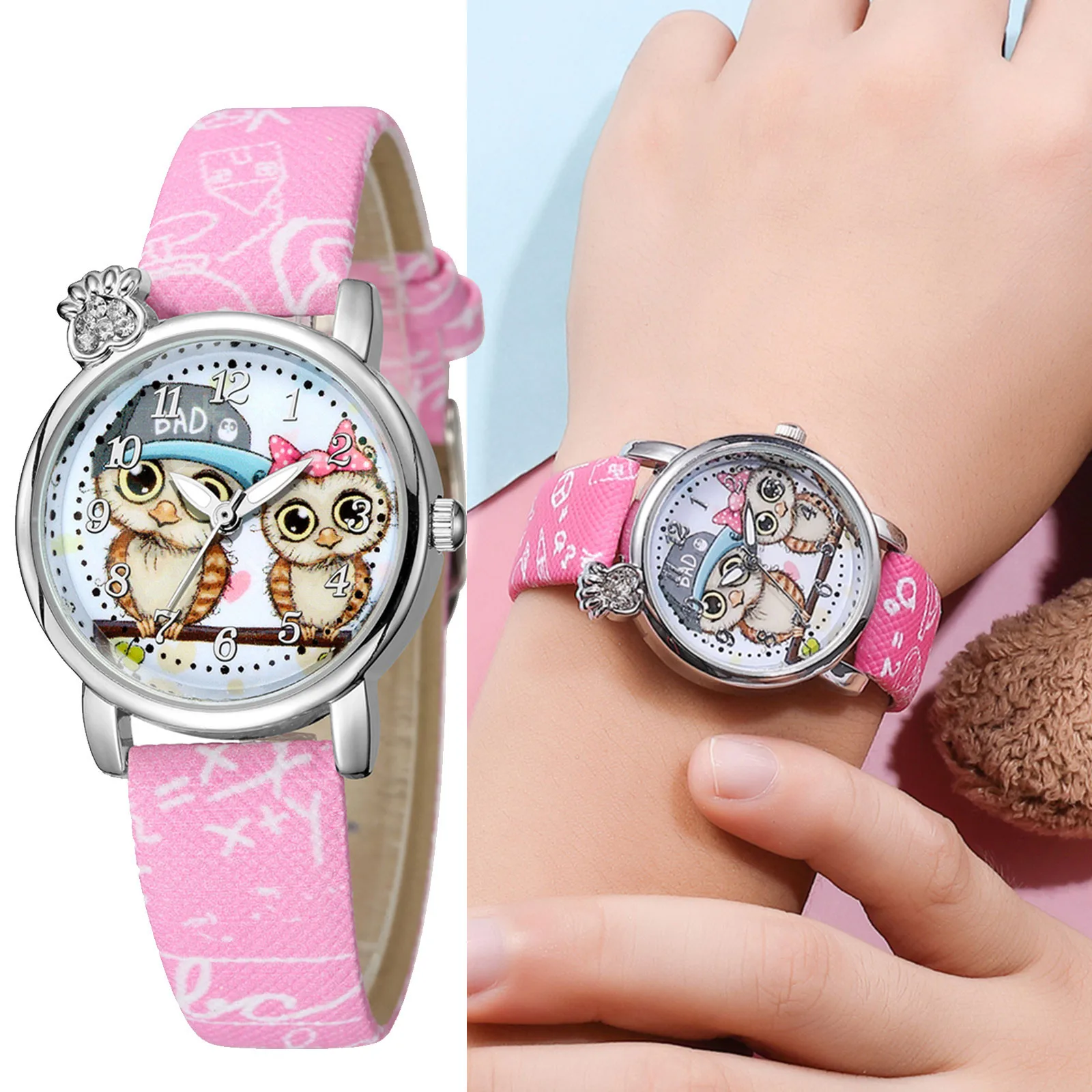 

Relogio infantil Children Watches Fashion Sports Cute owl cartoon pattern leather strap Quartz Watch WristWatch часы детские W3