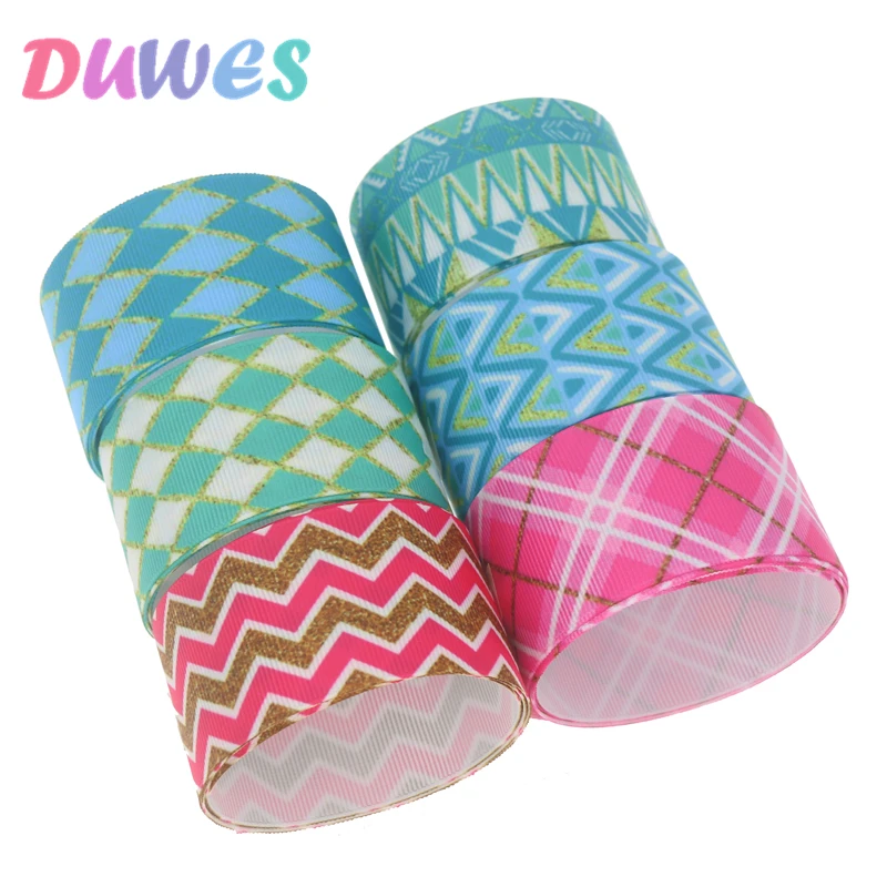 DUWES 1 5 '཮ ярдов узор плед напечатанный Grosgrain ленточный аксессуар Hairbow головной