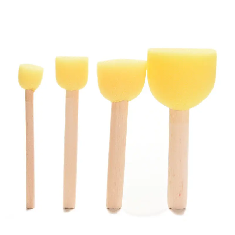

4PCS DIY Wooden Sponge yellow Paint Brush Handle Painting Graffiti Kids Doodle Toys Art Children's Painting Tool Drawing Toys