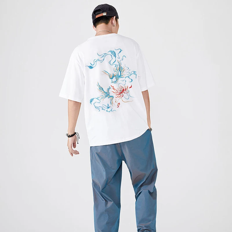 Мужская Тонкая футболка с коротким рукавом свободная оверсайз в китайском стиле