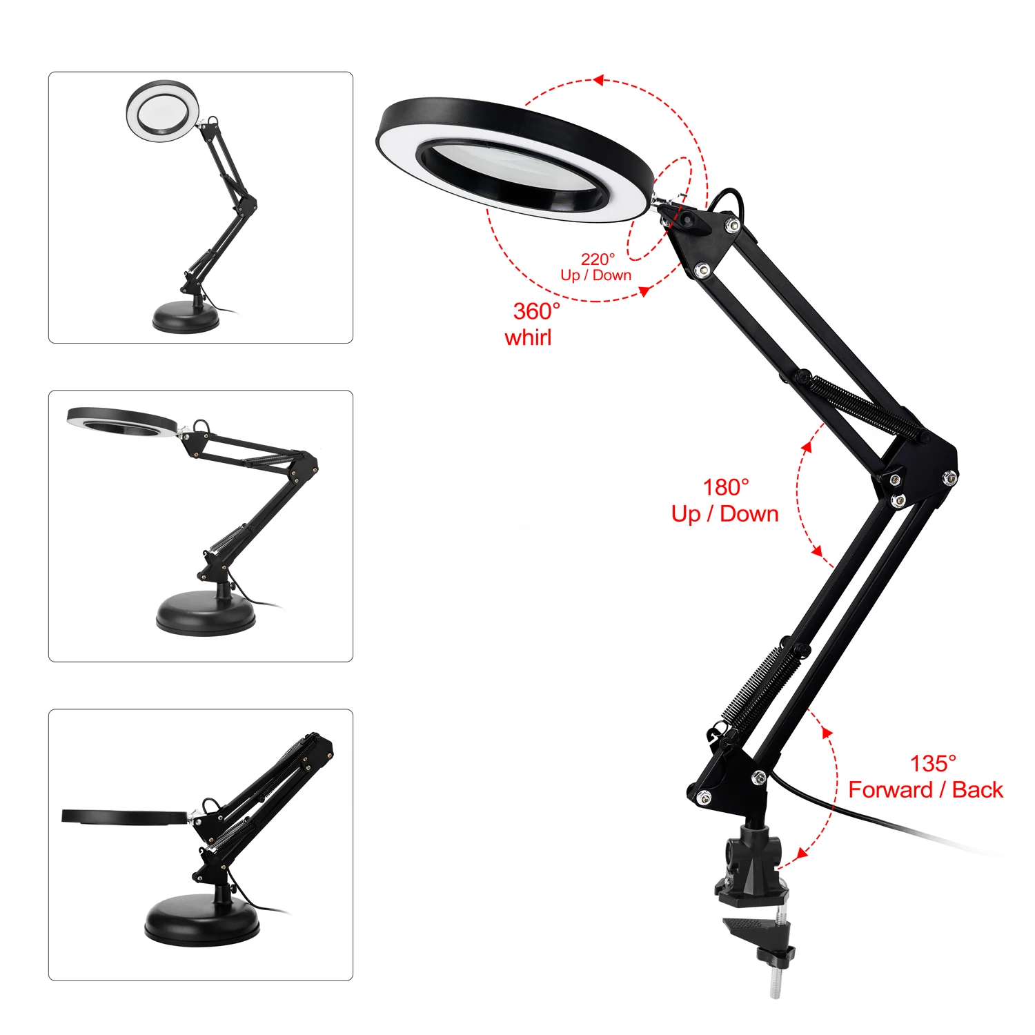 

5X Magnifying Glass Desk Lamp Magnifier LED Light Foldable Reading Lamp with Three Dimming Modes USB Power Supply