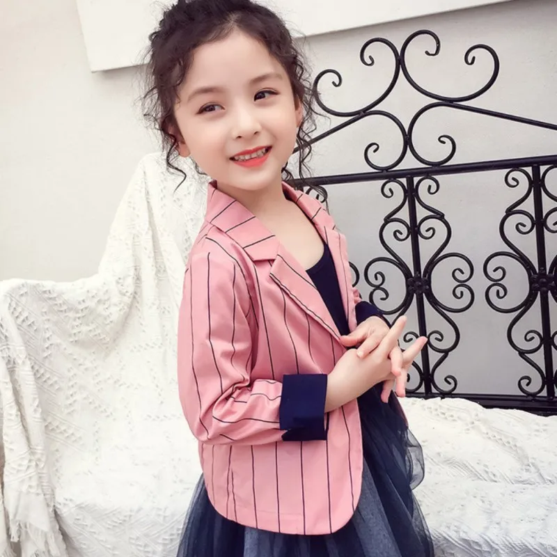 

6Children Girls Clothing Toddler Kids Baby Girls Cardigan Stripe Cotton Turn-down Collar Button Outfit Spring Autumn Jacket