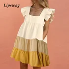 Женское платье с коротким рукавом, летнее винтажное ТРАПЕЦИЕВИДНОЕ вечерние в горошек, с оборками и V-образным вырезом, размеры 3XL