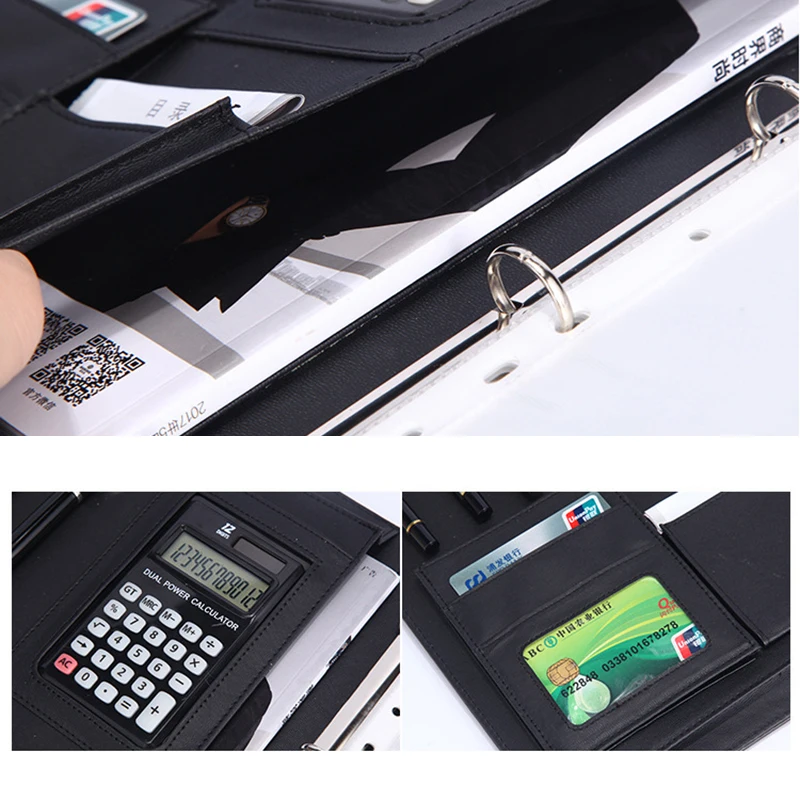 8 пакетов папка для файлов A4 PU кольцо Binder дисплей книга папки с калькулятором