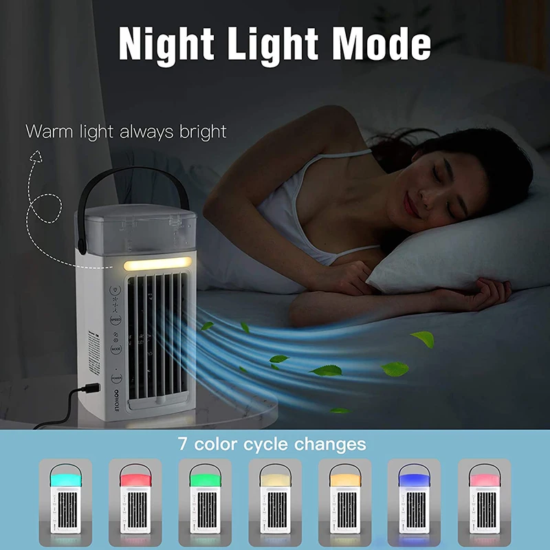 

Portable Air Cooling Fan USB Mini Air Cooler Desk Cooling Fan with 7 Color LED Light 3 Speed Air Circulation for Home