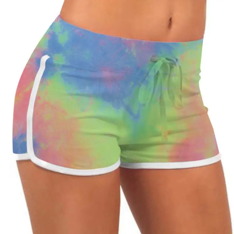 

Women High Waist Drawstring Yoga Shorts Gradient Tie-Dye Workout Slim Hot Pants